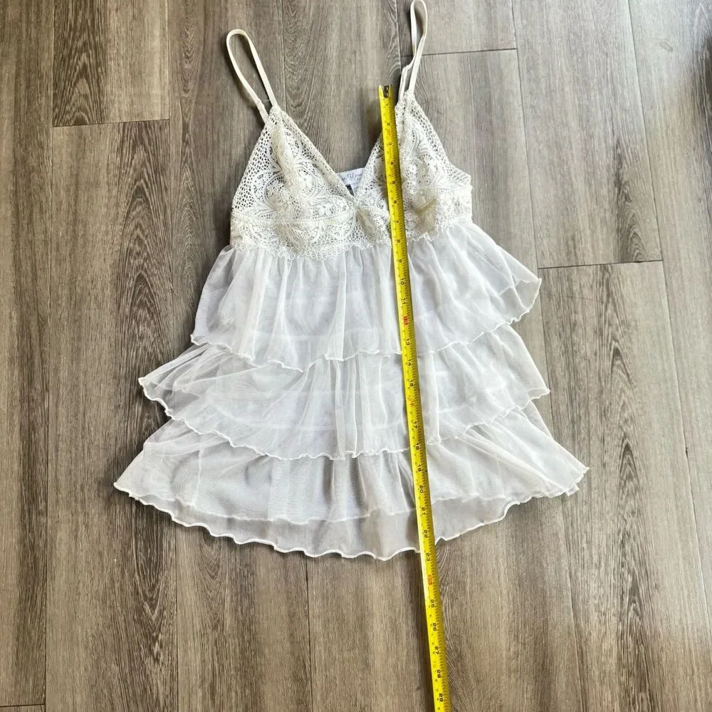 In The Bloom by Janquil Lilly Tiered Babydoll Chemise In Ivory Size S/P Romantic